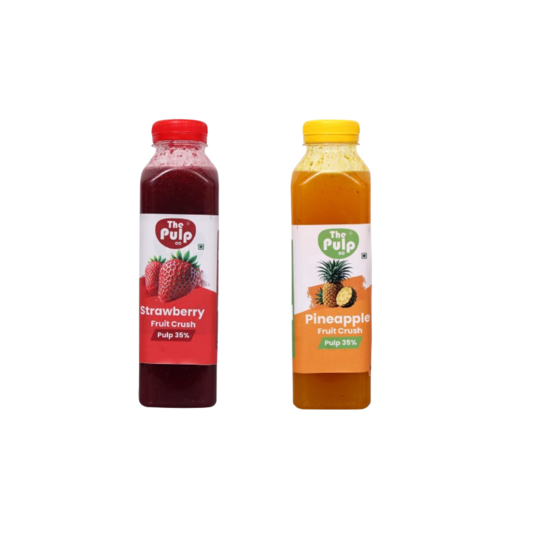 THE PULP CO Real Fruit Crush Combo - Pineapple Crush & Strawberry Crush| 500ml | Deliciously Sweet & Juicy