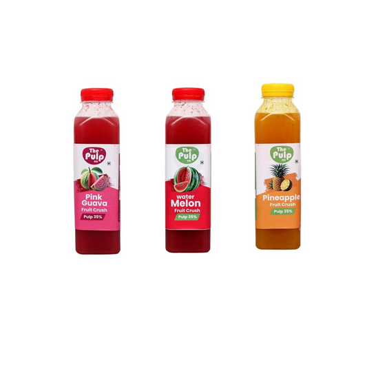 THE PULP CO Real Fruit Crush Combo - Water Melon, Pink Guava & Pineapple | 500ml | Deliciously Sweet & Juicy