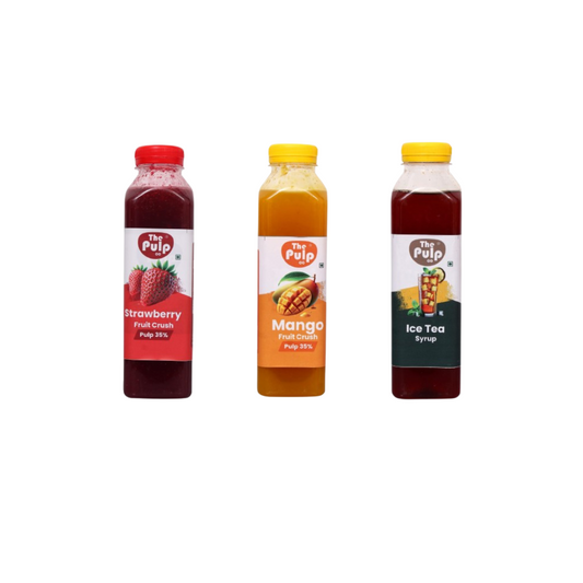 THE PULP CO Real Fruit Crush Combo - Strawberry, Mango & Ice Tea | 500ml | Deliciously Sweet & Juicy