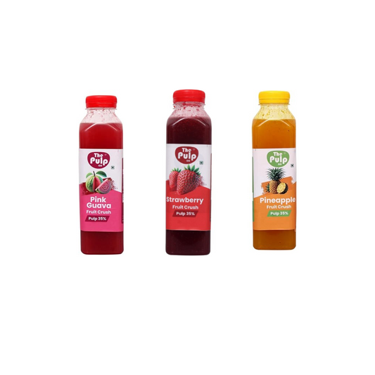THE PULP CO Real Fruit Crush Combo - Strawberry, Pink Guava & Pineapple | 500ml | Deliciously Sweet & Juicy