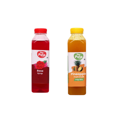 THE PULP CO Real Fruit Crush Combo - Pineapple Crush & Rose Syrup | 500ml | Deliciously Sweet & Juicy
