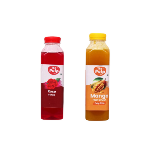 THE PULP CO Real Fruit Crush Combo - Mango Crush & Rose Syrup | 500ml | Deliciously Sweet & Juicy